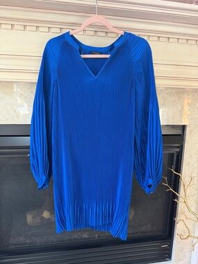 Banana republic, royal blue pleaded , long sleeve dress